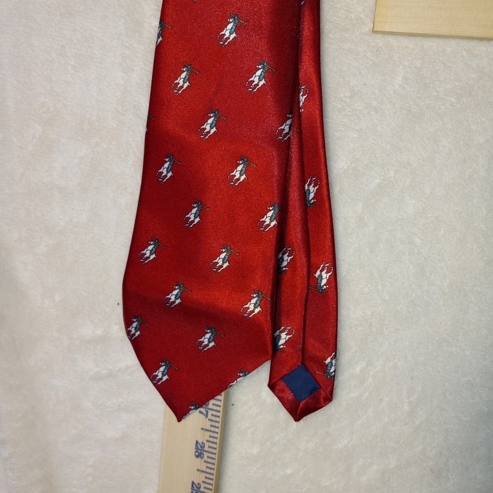 POLO Rider MADE BY HAND red EQUESTRIAN HORSE Indian Head SILK NECKTIE tie
